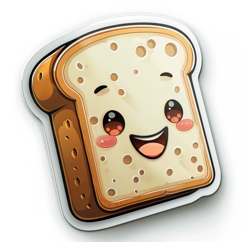 Cute Kawaii Stickers Quirky Toaster with Joyful Bread Slices on White Background (20)