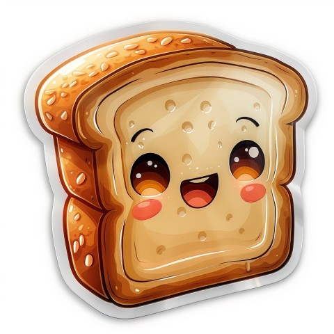 Cute Kawaii Stickers Quirky Toaster with Joyful Bread Slices on White Background (14)