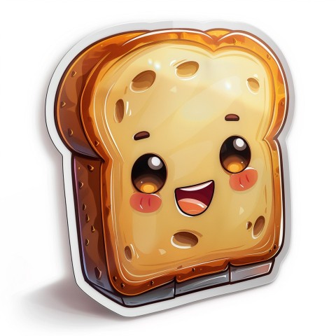 Cute Kawaii Stickers Quirky Toaster with Joyful Bread Slices on White Background (31)