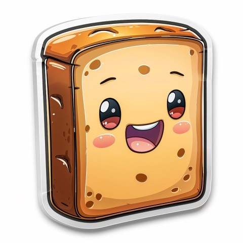 Cute Kawaii Stickers Quirky Toaster with Joyful Bread Slices on White Background (39)