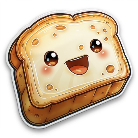 Cute Kawaii Stickers Quirky Toaster with Joyful Bread Slices on White Background (24)