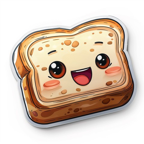 Cute Kawaii Stickers Quirky Toaster with Joyful Bread Slices on White Background (40)