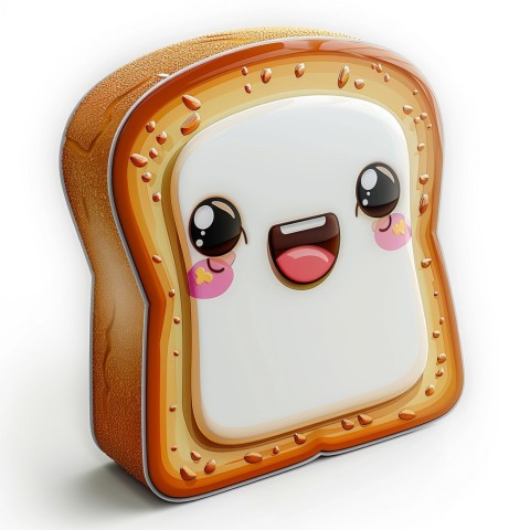 Cute Kawaii Stickers Quirky Toaster with Joyful Bread Slices on White Background (27)