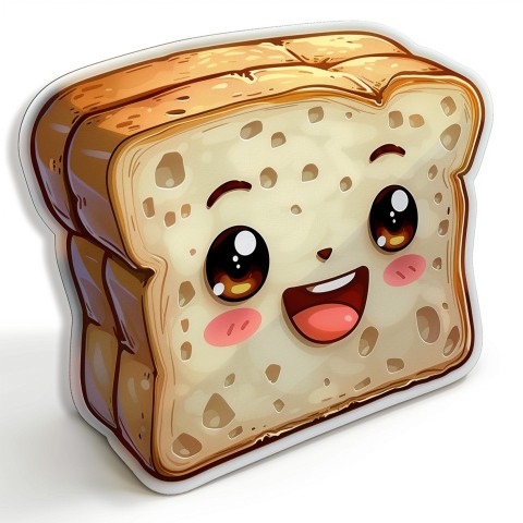 Cute Kawaii Stickers Quirky Toaster with Joyful Bread Slices on White Background (26)