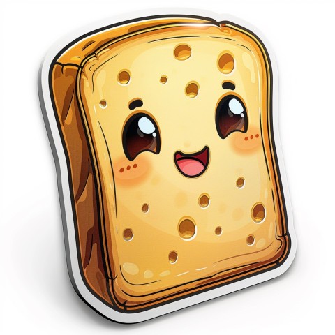 Cute Kawaii Stickers Quirky Toaster with Joyful Bread Slices on White Background (23)