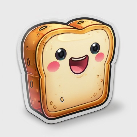 Cute Kawaii Stickers Quirky Toaster with Joyful Bread Slices on White Background (33)