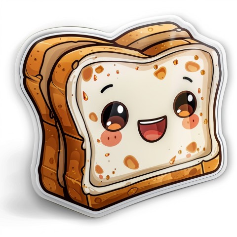 Cute Kawaii Stickers Quirky Toaster with Joyful Bread Slices on White Background (35)