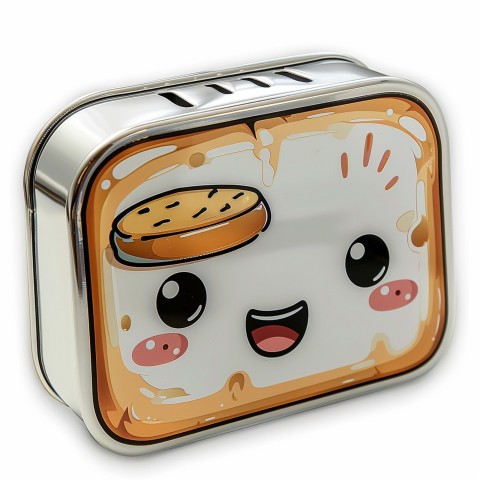 Cute Kawaii Stickers Quirky Toaster with Joyful Bread Slices on White Background (55)