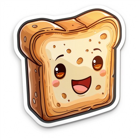 Cute Kawaii Stickers Quirky Toaster with Joyful Bread Slices on White Background (49)