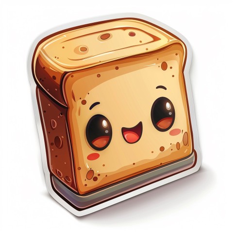 Cute Kawaii Stickers Quirky Toaster with Joyful Bread Slices on White Background (79)