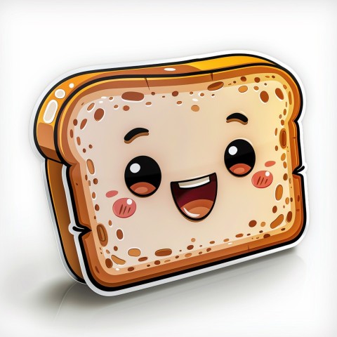 Cute Kawaii Stickers Quirky Toaster with Joyful Bread Slices on White Background (80)