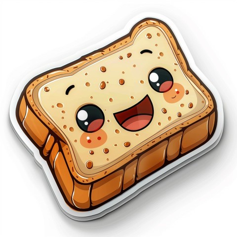 Cute Kawaii Stickers Quirky Toaster with Joyful Bread Slices on White Background (66)