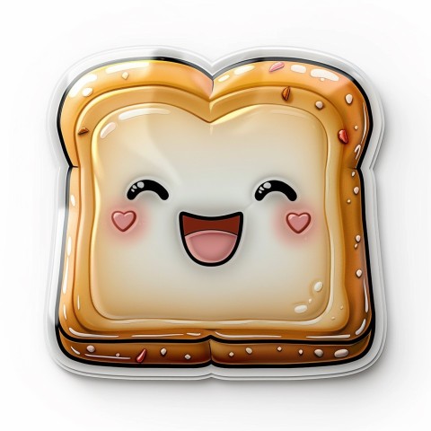 Cute Kawaii Stickers Quirky Toaster with Joyful Bread Slices on White Background (67)