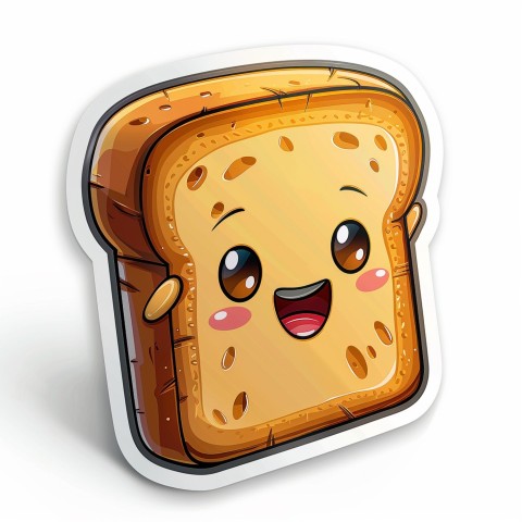 Cute Kawaii Stickers Quirky Toaster with Joyful Bread Slices on White Background (76)