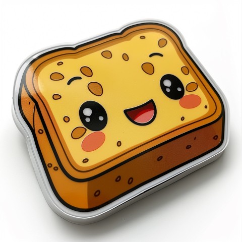 Cute Kawaii Stickers Quirky Toaster with Joyful Bread Slices on White Background (62)