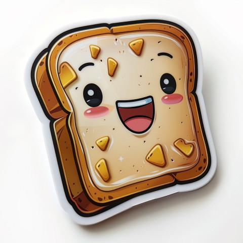 Cute Kawaii Stickers Quirky Toaster with Joyful Bread Slices on White Background (64)