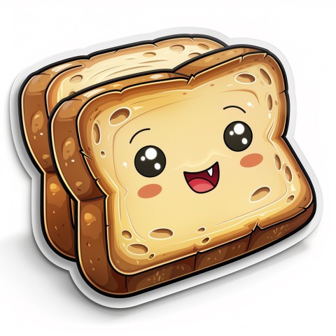 Cute Kawaii Stickers Quirky Toaster with Joyful Bread Slices on White Background (99)