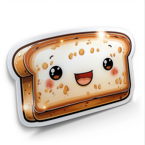 Cute Kawaii Stickers Quirky Toaster with Joyful Bread Slices on White Background (86)