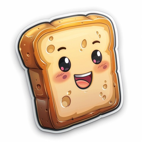 Cute Kawaii Stickers Quirky Toaster with Joyful Bread Slices on White Background (88)