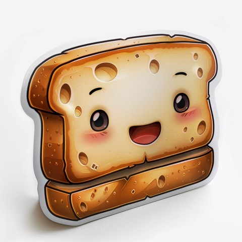 Cute Kawaii Stickers Quirky Toaster with Joyful Bread Slices on White Background (83)