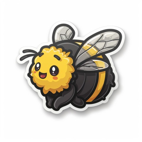 Cute Kawaii Stickers Tiny Bee with Oversized Wings Buzzing Happily on White Background (12)