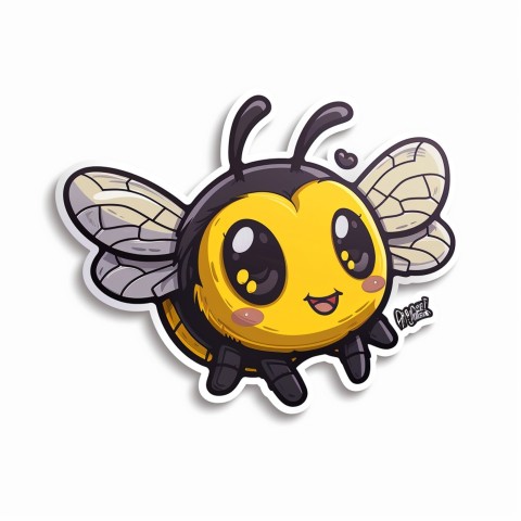 Cute Kawaii Stickers Tiny Bee with Oversized Wings Buzzing Happily on White Background (2)