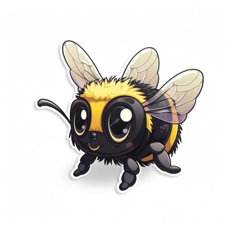 Cute Kawaii Stickers Tiny Bee with Oversized Wings Buzzing Happily on White Background (9)