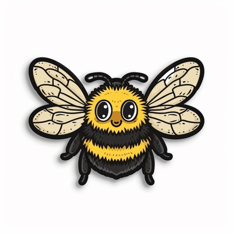 Cute Kawaii Stickers Tiny Bee with Oversized Wings Buzzing Happily on White Background (5)