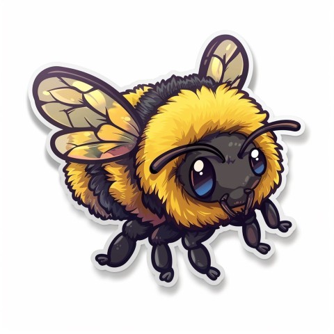 Cute Kawaii Stickers Tiny Bee with Oversized Wings Buzzing Happily on White Background (15)