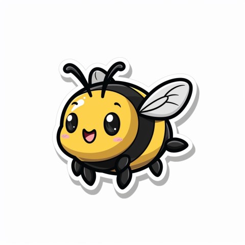 Cute Kawaii Stickers Tiny Bee with Oversized Wings Buzzing Happily on White Background (44)