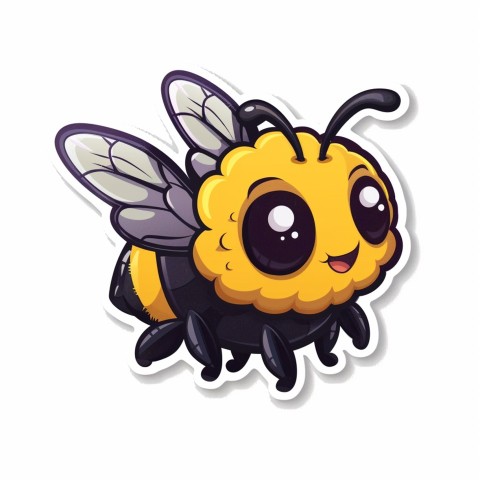 Cute Kawaii Stickers Tiny Bee with Oversized Wings Buzzing Happily on White Background (46)