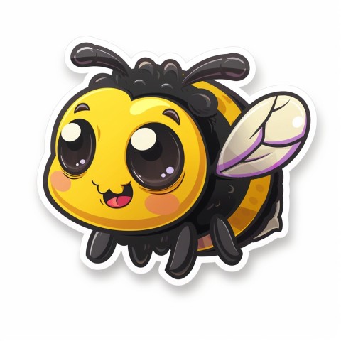 Cute Kawaii Stickers Tiny Bee with Oversized Wings Buzzing Happily on White Background (60)