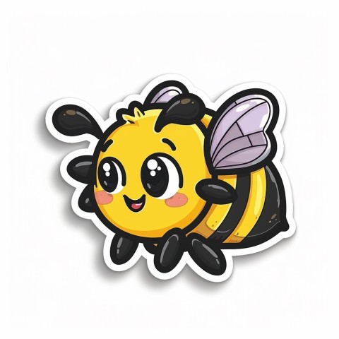 Cute Kawaii Stickers Tiny Bee with Oversized Wings Buzzing Happily on White Background (53)