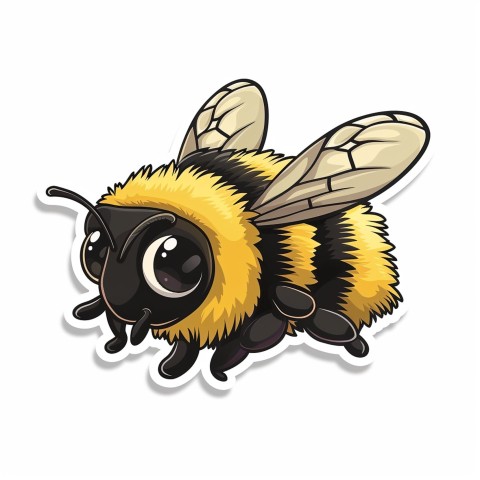 Cute Kawaii Stickers Tiny Bee with Oversized Wings Buzzing Happily on White Background (61)