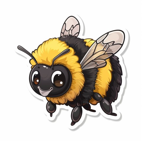 Cute Kawaii Stickers Tiny Bee with Oversized Wings Buzzing Happily on White Background (59)