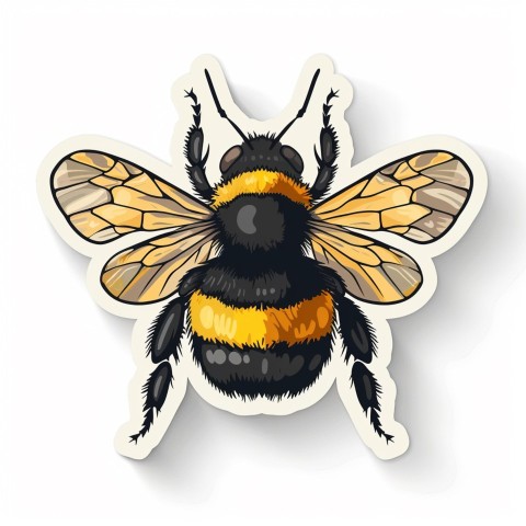 Cute Kawaii Stickers Tiny Bee with Oversized Wings Buzzing Happily on White Background (47)