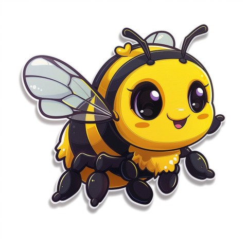 Cute Kawaii Stickers Tiny Bee with Oversized Wings Buzzing Happily on White Background (41)