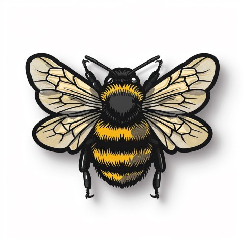 Cute Kawaii Stickers Tiny Bee with Oversized Wings Buzzing Happily on White Background (58)