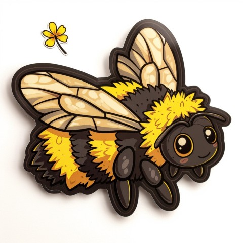 Cute Kawaii Stickers Tiny Bee with Oversized Wings Buzzing Happily on White Background (42)