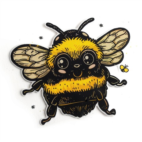 Cute Kawaii Stickers Tiny Bee with Oversized Wings Buzzing Happily on White Background (55)