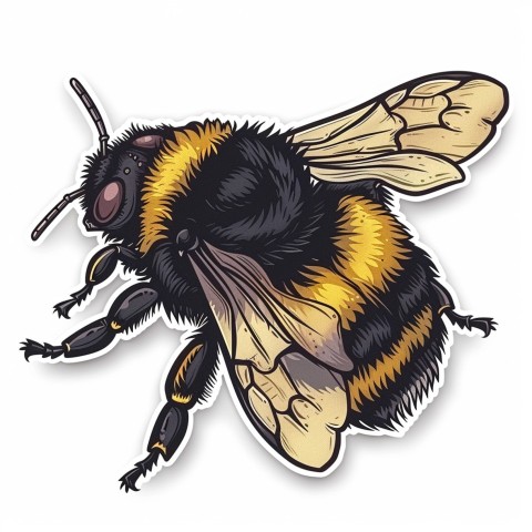 Cute Kawaii Stickers Tiny Bee with Oversized Wings Buzzing Happily on White Background (45)