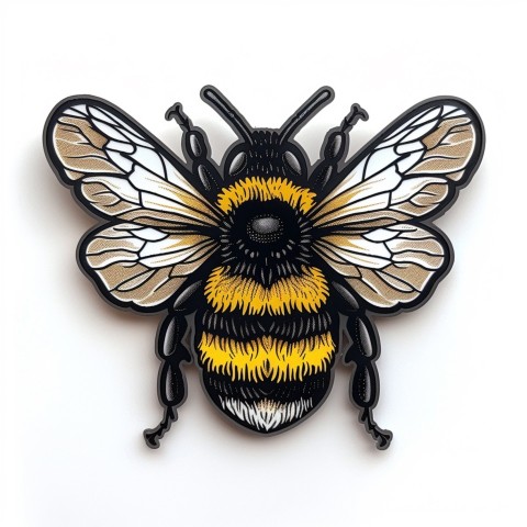 Cute Kawaii Stickers Tiny Bee with Oversized Wings Buzzing Happily on White Background (57)