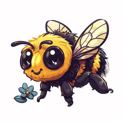 Cute Kawaii Stickers Tiny Bee with Oversized Wings Buzzing Happily on White Background (7)