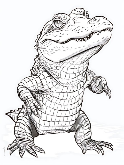 Cute Alligator Coloring Book Pages Simple Hand Drawn Animal illustration Line Art Outline Black and White (77)