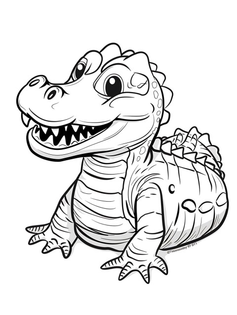 Cute Alligator Coloring Book Pages Simple Hand Drawn Animal illustration Line Art Outline Black and White (108)
