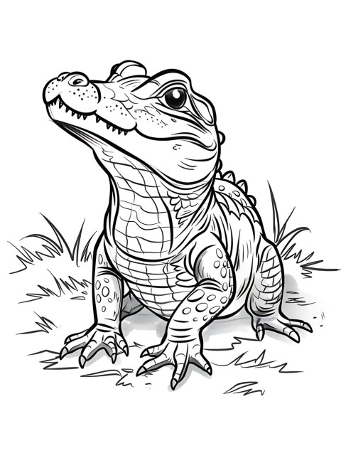 Cute Alligator Coloring Book Pages Simple Hand Drawn Animal illustration Line Art Outline Black and White (106)