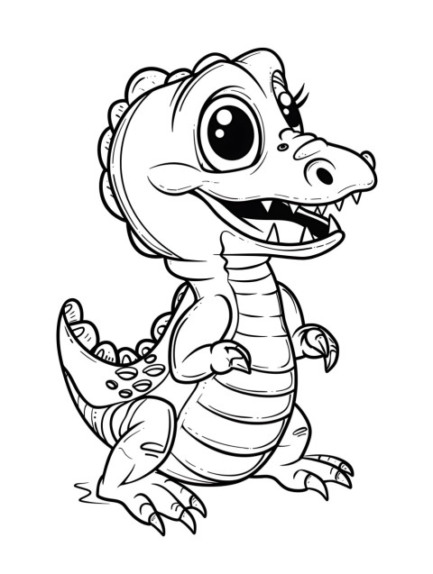 Cute Alligator Coloring Book Pages Simple Hand Drawn Animal illustration Line Art Outline Black and White (109)