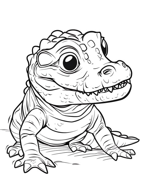 Cute Alligator Coloring Book Pages Simple Hand Drawn Animal illustration Line Art Outline Black and White (110)