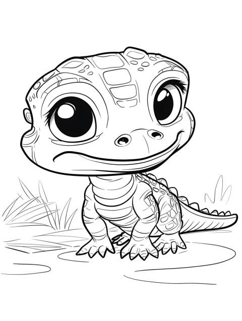 Cute Alligator Coloring Book Pages Simple Hand Drawn Animal illustration Line Art Outline Black and White (123)