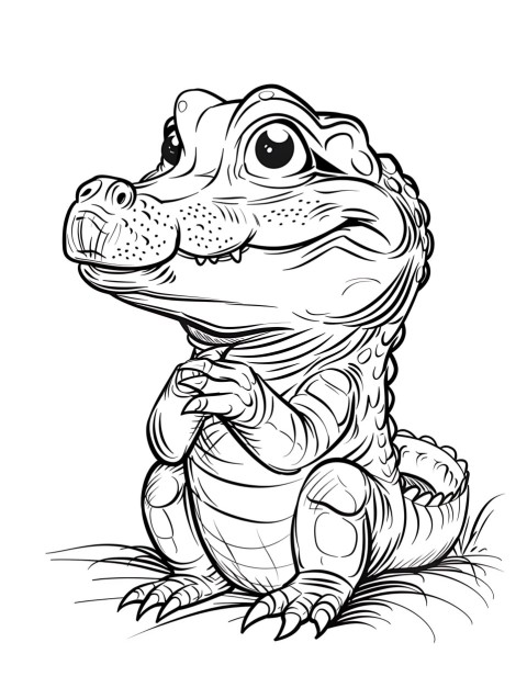 Cute Alligator Coloring Book Pages Simple Hand Drawn Animal illustration Line Art Outline Black and White (124)